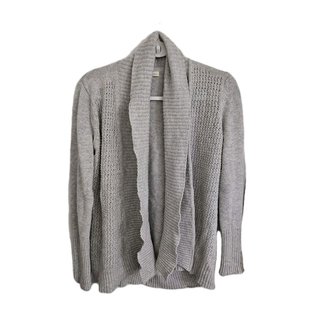 Anthropologie Moth Cardigan Medium Gray Cashmere Cotton Open Pointelle Knit